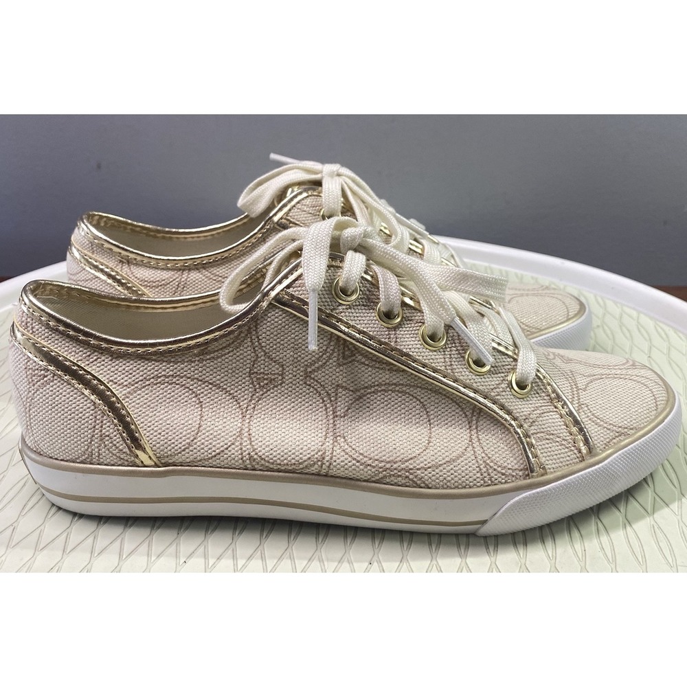 COACH💥NWB💥 Womens Dee Penelope Signature C Gold Lace Up Sneakers‎ Size 7M - Picture 5 of 11